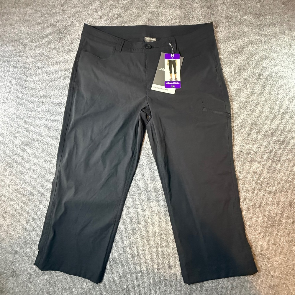 Eddie Bauer Rainier Capris Womens 14 Black Hiking Outdoor Stretch UPF 50 Pants
